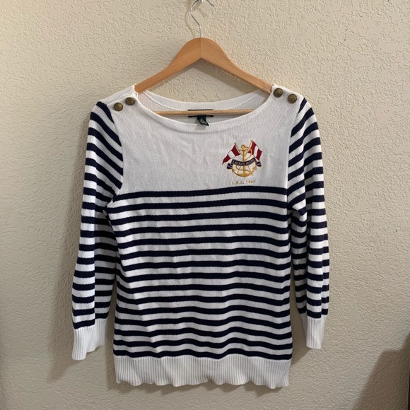 Ralph Lauren Sweater Blue and white stripes - Picture 1 of 3